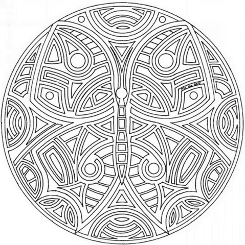 Celtic Mandala With Butterfly Coloring Page